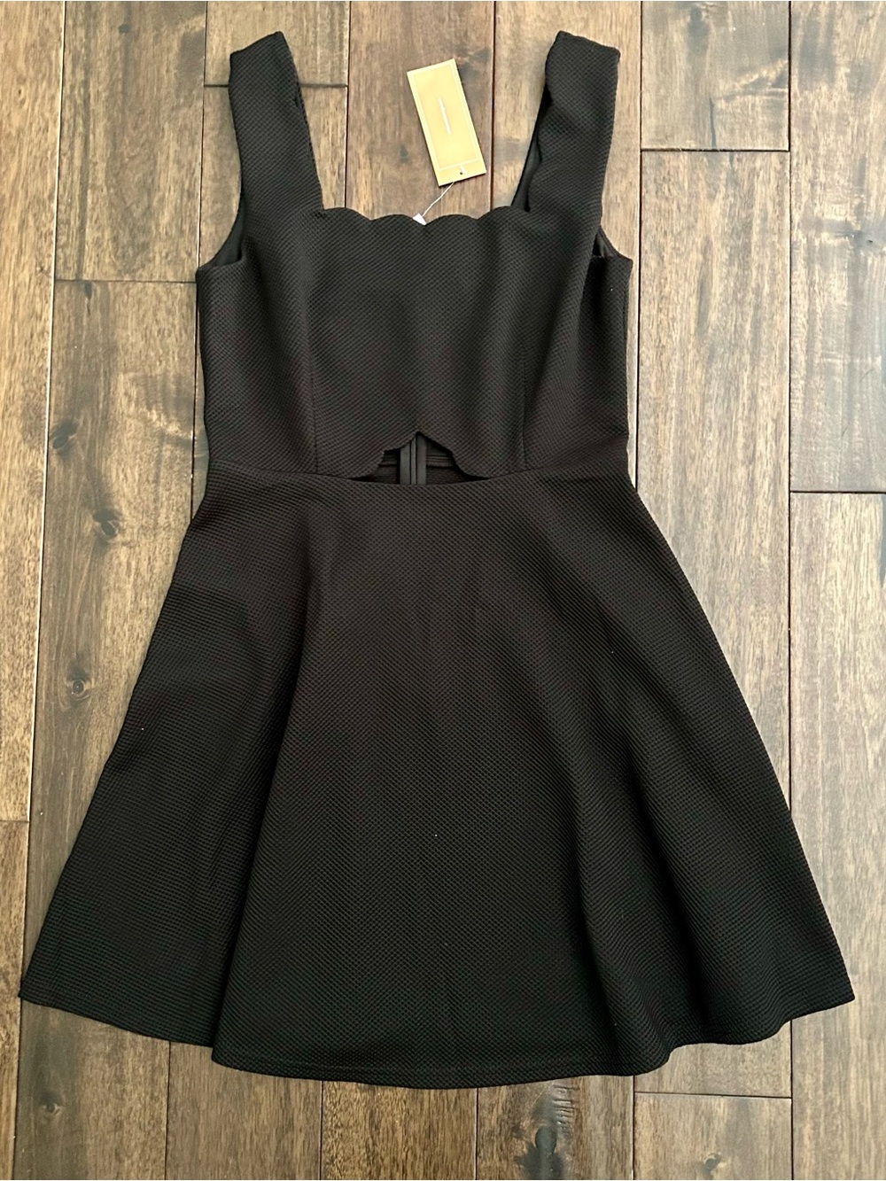 Francesca’s Alya Black Textured Fit & Flare Dress NWT Size S Scalloped Neckline - Picture 2 of 5